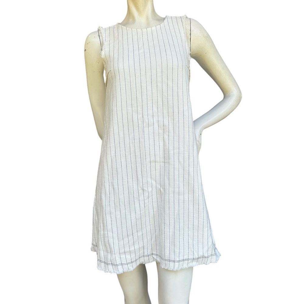 T By Alexander Wang High Neck White & Navy Striped Raw Hem Mini Dress Size 2 - Picture 3 of 13